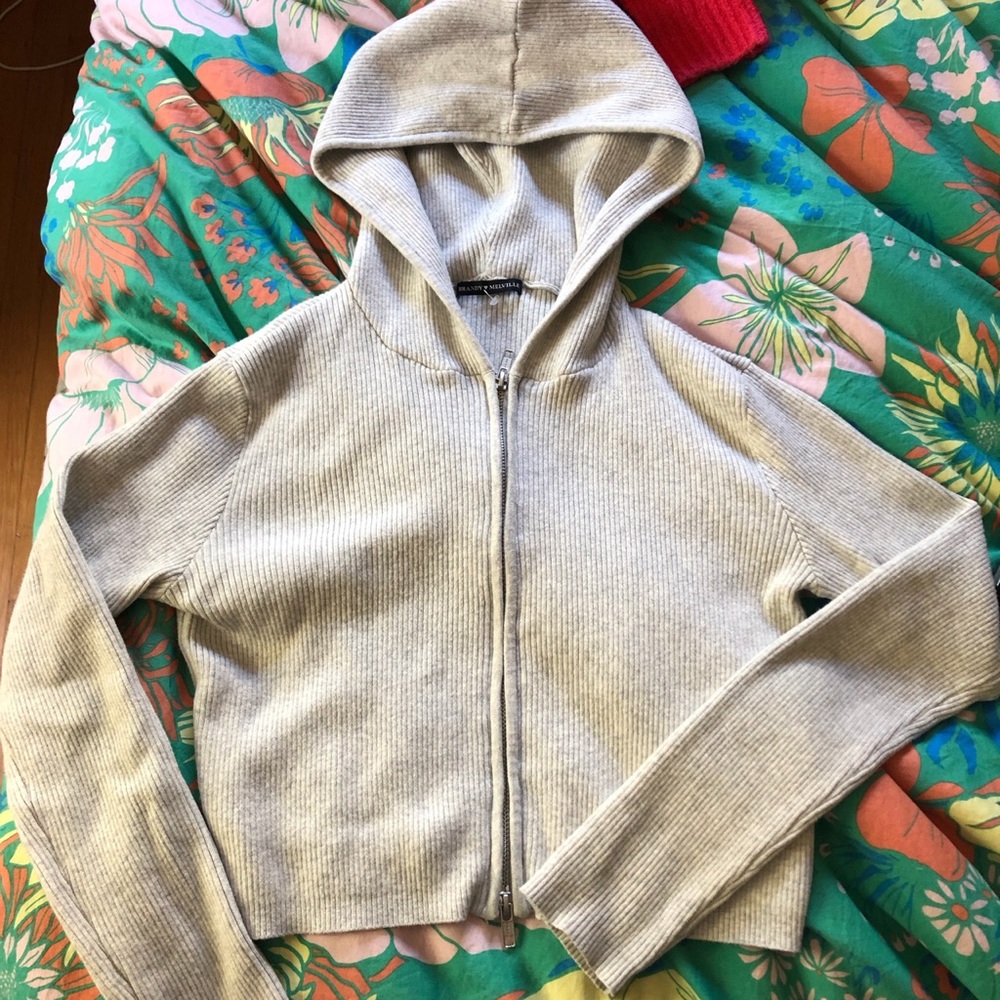 Cropped double zipper brandy Melville hoodie